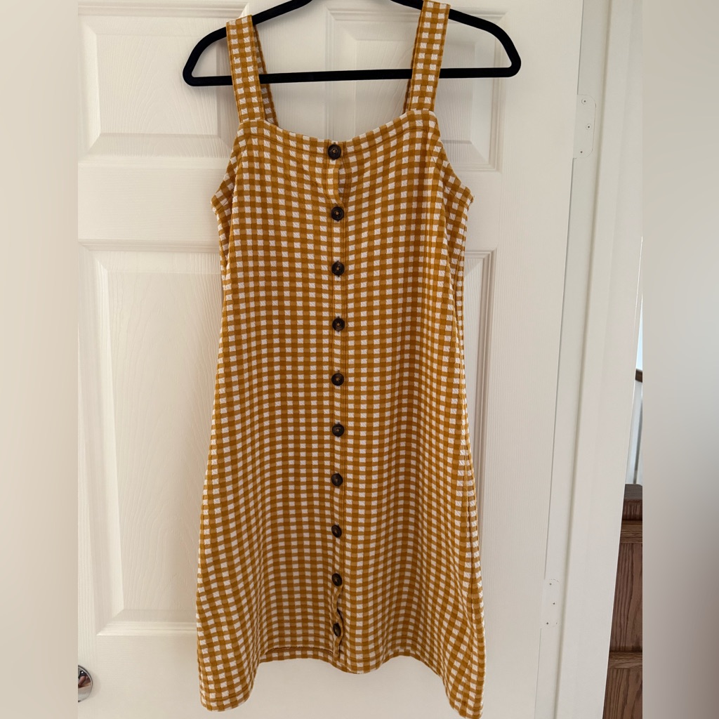 Madewell Mustard Gingham Tank Dress